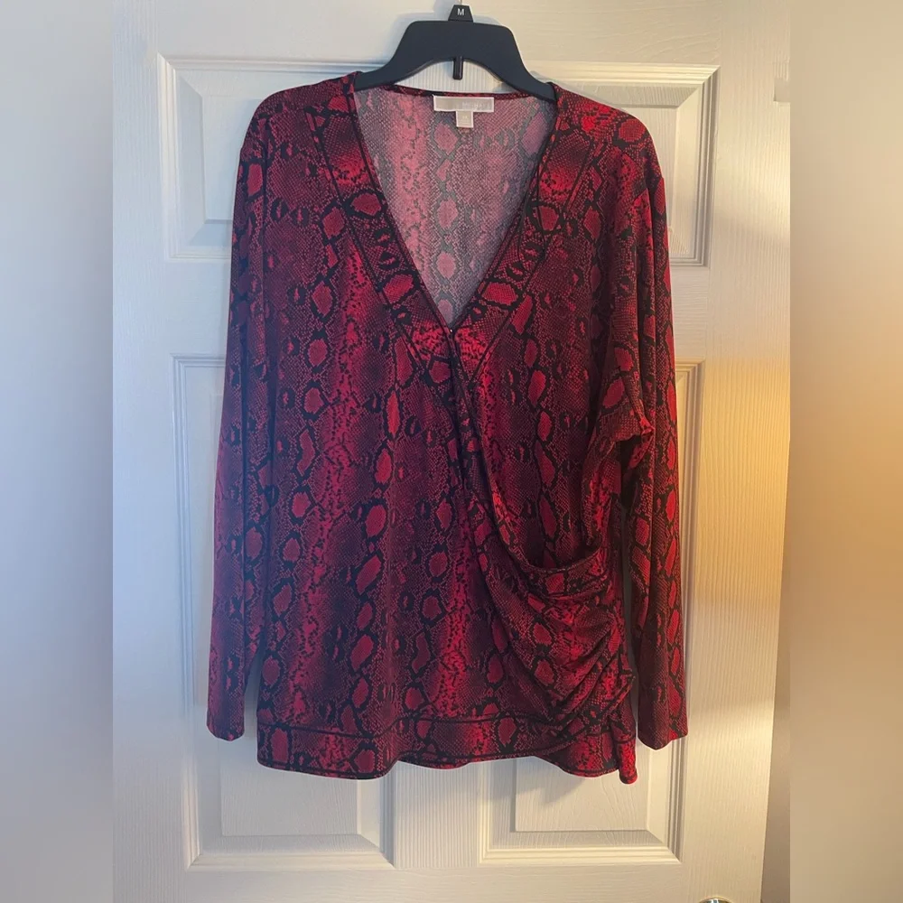 Michael Kors Red & Black Snakeskin Print Top SZ 3X